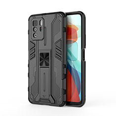 Silicone Matte Finish and Plastic Back Cover Case with Magnetic Stand KC1 for Xiaomi Poco X3 GT 5G Black