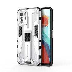 Silicone Matte Finish and Plastic Back Cover Case with Magnetic Stand KC1 for Xiaomi Poco X3 GT 5G Silver