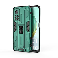 Silicone Matte Finish and Plastic Back Cover Case with Magnetic Stand KC1 for Xiaomi Redmi K30S 5G Green