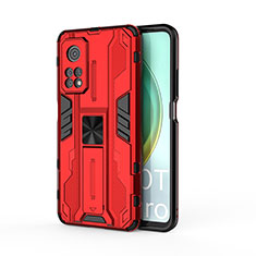 Silicone Matte Finish and Plastic Back Cover Case with Magnetic Stand KC1 for Xiaomi Redmi K30S 5G Red