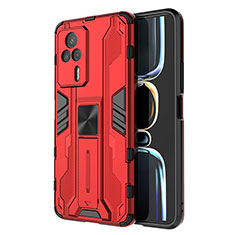 Silicone Matte Finish and Plastic Back Cover Case with Magnetic Stand KC1 for Xiaomi Redmi K60E 5G Red