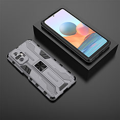 Silicone Matte Finish and Plastic Back Cover Case with Magnetic Stand KC1 for Xiaomi Redmi Note 10 Pro 4G Gray