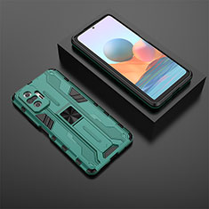 Silicone Matte Finish and Plastic Back Cover Case with Magnetic Stand KC1 for Xiaomi Redmi Note 10 Pro 4G Green