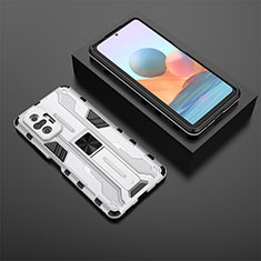 Silicone Matte Finish and Plastic Back Cover Case with Magnetic Stand KC1 for Xiaomi Redmi Note 10 Pro 4G Silver