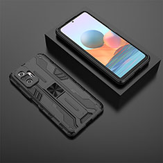 Silicone Matte Finish and Plastic Back Cover Case with Magnetic Stand KC1 for Xiaomi Redmi Note 10 Pro Max Black