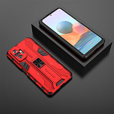 Silicone Matte Finish and Plastic Back Cover Case with Magnetic Stand KC1 for Xiaomi Redmi Note 10 Pro Max Red
