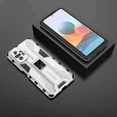 Silicone Matte Finish and Plastic Back Cover Case with Magnetic Stand KC1 for Xiaomi Redmi Note 10 Pro Max Silver