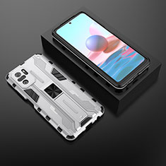 Silicone Matte Finish and Plastic Back Cover Case with Magnetic Stand KC1 for Xiaomi Redmi Note 10S 4G Silver