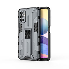 Silicone Matte Finish and Plastic Back Cover Case with Magnetic Stand KC1 for Xiaomi Redmi Note 10T 5G Gray