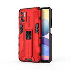 Silicone Matte Finish and Plastic Back Cover Case with Magnetic Stand KC1 for Xiaomi Redmi Note 10T 5G Red