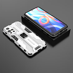 Silicone Matte Finish and Plastic Back Cover Case with Magnetic Stand KC1 for Xiaomi Redmi Note 11T 5G Silver