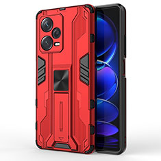 Silicone Matte Finish and Plastic Back Cover Case with Magnetic Stand KC1 for Xiaomi Redmi Note 12 Pro+ Plus 5G Red