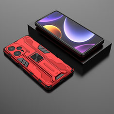 Silicone Matte Finish and Plastic Back Cover Case with Magnetic Stand KC1 for Xiaomi Redmi Note 12 Turbo 5G Red