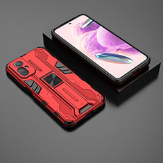 Silicone Matte Finish and Plastic Back Cover Case with Magnetic Stand KC1 for Xiaomi Redmi Note 12S Red