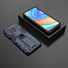 Silicone Matte Finish and Plastic Back Cover Case with Magnetic Stand KC1 for Xiaomi Redmi Note 9 Pro Blue