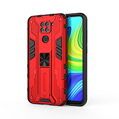 Silicone Matte Finish and Plastic Back Cover Case with Magnetic Stand KC1 for Xiaomi Redmi Note 9 Red