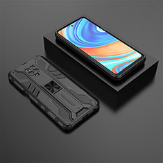 Silicone Matte Finish and Plastic Back Cover Case with Magnetic Stand KC1 for Xiaomi Redmi Note 9S Black