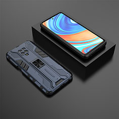 Silicone Matte Finish and Plastic Back Cover Case with Magnetic Stand KC1 for Xiaomi Redmi Note 9S Blue