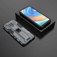 Silicone Matte Finish and Plastic Back Cover Case with Magnetic Stand KC1 for Xiaomi Redmi Note 9S Gray