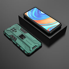 Silicone Matte Finish and Plastic Back Cover Case with Magnetic Stand KC1 for Xiaomi Redmi Note 9S Green