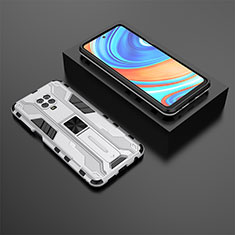 Silicone Matte Finish and Plastic Back Cover Case with Magnetic Stand KC1 for Xiaomi Redmi Note 9S Silver