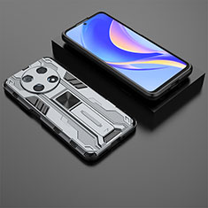 Silicone Matte Finish and Plastic Back Cover Case with Magnetic Stand KC2 for Huawei Enjoy 50 Pro Gray