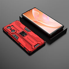 Silicone Matte Finish and Plastic Back Cover Case with Magnetic Stand KC2 for Huawei Honor 60 Pro 5G Red