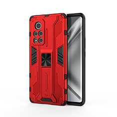 Silicone Matte Finish and Plastic Back Cover Case with Magnetic Stand KC2 for Huawei Honor V40 5G Red