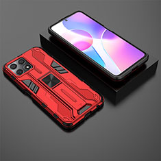 Silicone Matte Finish and Plastic Back Cover Case with Magnetic Stand KC2 for Huawei Honor X30i Red