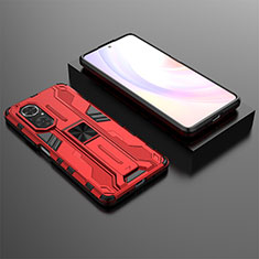 Silicone Matte Finish and Plastic Back Cover Case with Magnetic Stand KC2 for Huawei Nova 9 SE Red