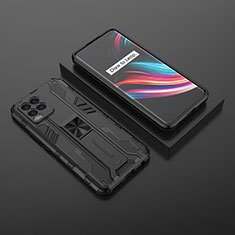 Silicone Matte Finish and Plastic Back Cover Case with Magnetic Stand KC2 for Realme 8 Pro Black