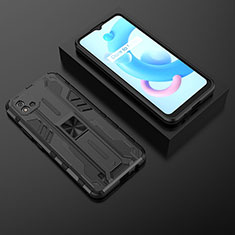 Silicone Matte Finish and Plastic Back Cover Case with Magnetic Stand KC2 for Realme C20 Black