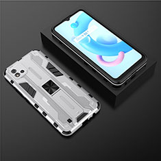 Silicone Matte Finish and Plastic Back Cover Case with Magnetic Stand KC2 for Realme C20A White