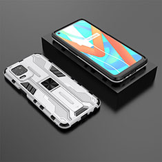 Silicone Matte Finish and Plastic Back Cover Case with Magnetic Stand KC2 for Realme Q3 5G White
