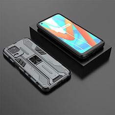 Silicone Matte Finish and Plastic Back Cover Case with Magnetic Stand KC2 for Realme V13 5G Gray