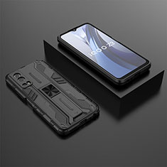 Silicone Matte Finish and Plastic Back Cover Case with Magnetic Stand KC2 for Vivo iQOO Z3 5G Black