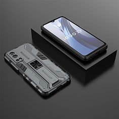 Silicone Matte Finish and Plastic Back Cover Case with Magnetic Stand KC2 for Vivo iQOO Z3 5G Gray