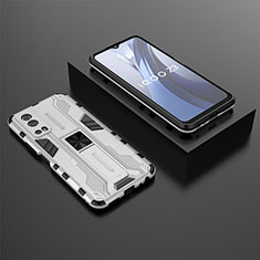 Silicone Matte Finish and Plastic Back Cover Case with Magnetic Stand KC2 for Vivo iQOO Z3 5G White