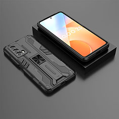 Silicone Matte Finish and Plastic Back Cover Case with Magnetic Stand KC2 for Vivo iQOO Z5 5G Black