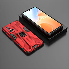 Silicone Matte Finish and Plastic Back Cover Case with Magnetic Stand KC2 for Vivo iQOO Z5 5G Red