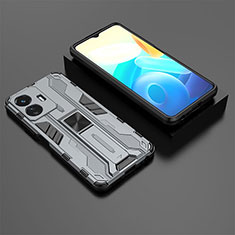 Silicone Matte Finish and Plastic Back Cover Case with Magnetic Stand KC2 for Vivo iQOO Z6 Lite 5G Gray