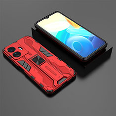 Silicone Matte Finish and Plastic Back Cover Case with Magnetic Stand KC2 for Vivo iQOO Z6 Lite 5G Red