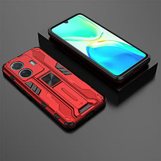 Silicone Matte Finish and Plastic Back Cover Case with Magnetic Stand KC2 for Vivo T1 5G Red