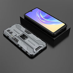 Silicone Matte Finish and Plastic Back Cover Case with Magnetic Stand KC2 for Vivo V21e 5G Gray