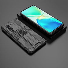 Silicone Matte Finish and Plastic Back Cover Case with Magnetic Stand KC2 for Vivo V25 Pro 5G Black