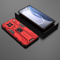 Silicone Matte Finish and Plastic Back Cover Case with Magnetic Stand KC2 for Vivo X90 5G Red