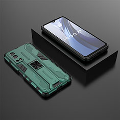 Silicone Matte Finish and Plastic Back Cover Case with Magnetic Stand KC2 for Vivo Y72 5G Green