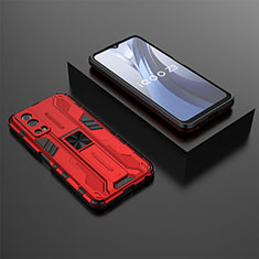 Silicone Matte Finish and Plastic Back Cover Case with Magnetic Stand KC2 for Vivo Y72 5G Red