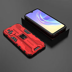 Silicone Matte Finish and Plastic Back Cover Case with Magnetic Stand KC2 for Vivo Y73 (2021) Red