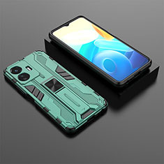 Silicone Matte Finish and Plastic Back Cover Case with Magnetic Stand KC2 for Vivo Y77 5G Green